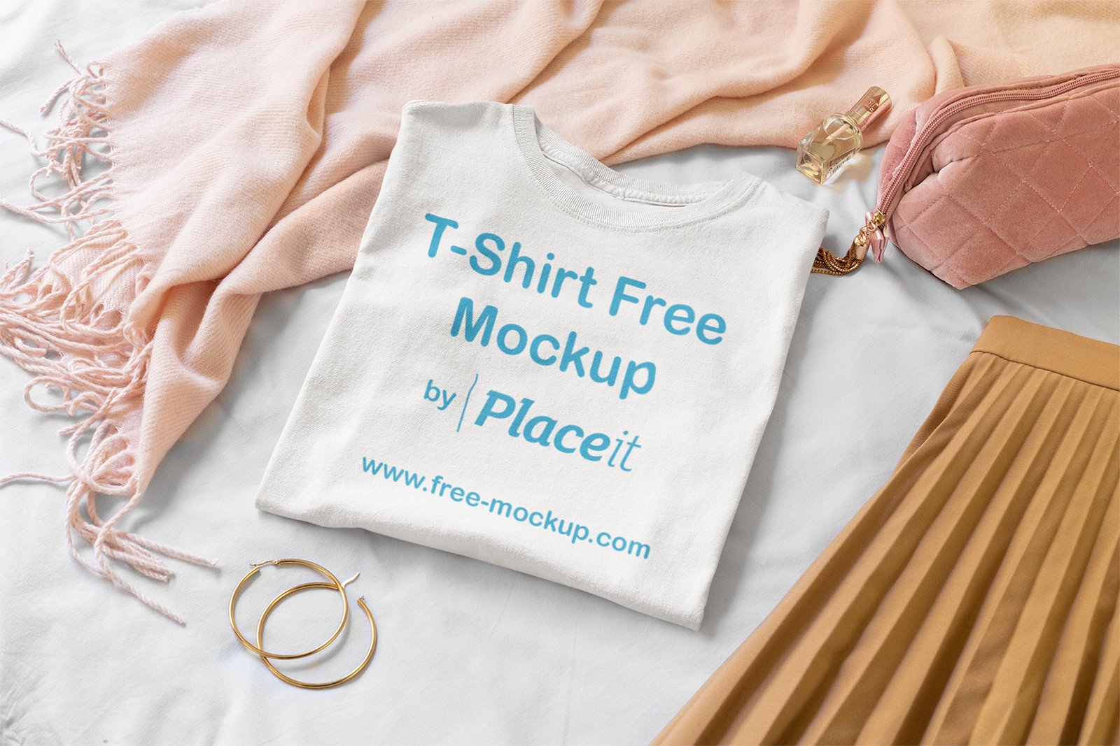 Download Folded T-Shirt Mockup Surrounded by Girly Garments | Free ...