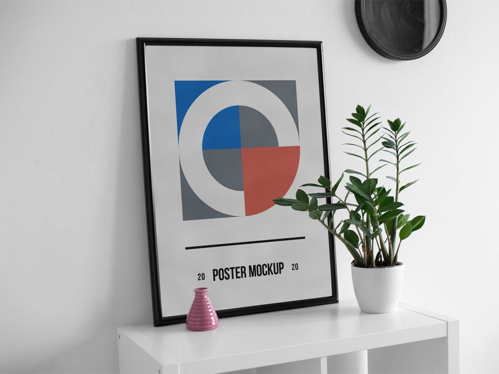 Free Poster Mockup on a Desk