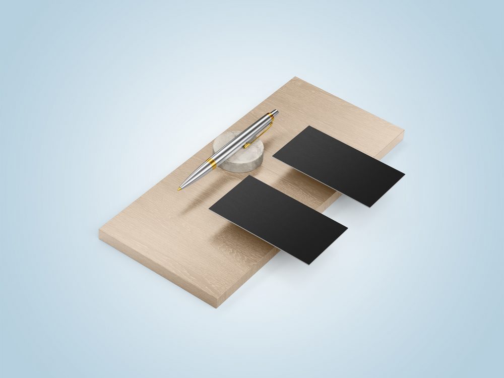 Two Business Cards with Pen Mockups