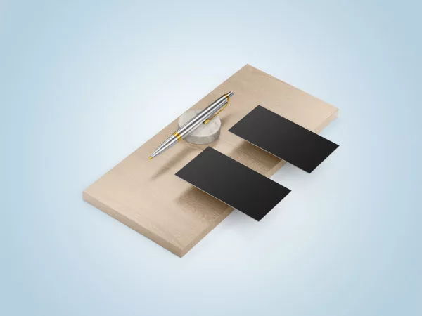 Two Business Cards with Pen Mockups