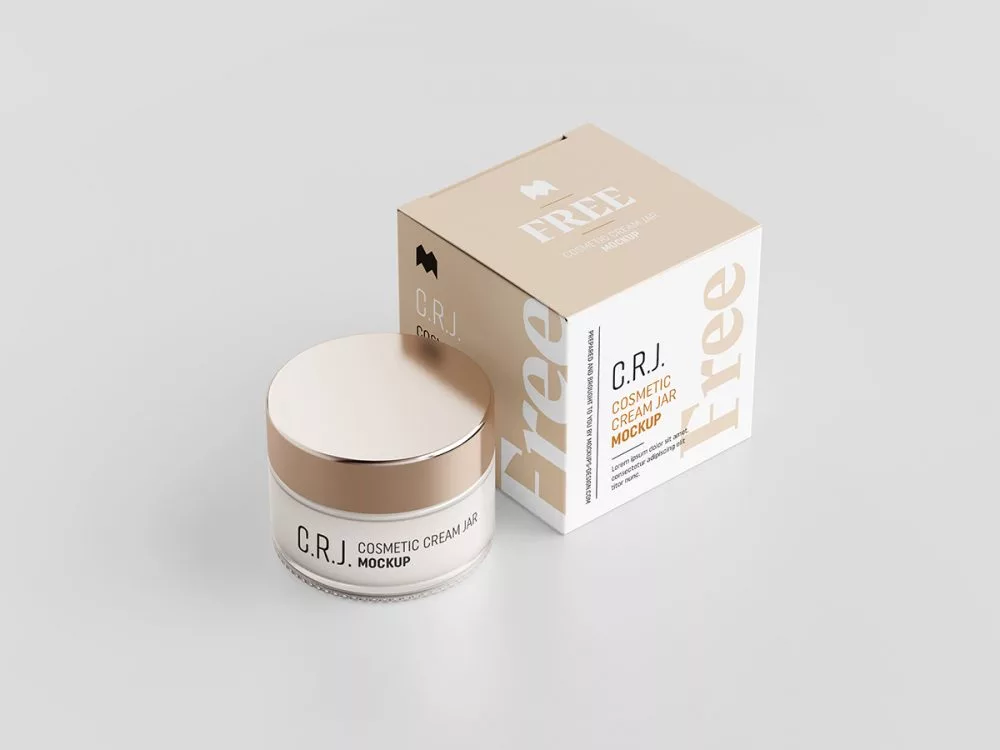 Free Cosmetic Box with Jar Mockup