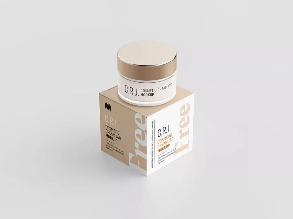 Free Cosmetic Box with Jar Mockup