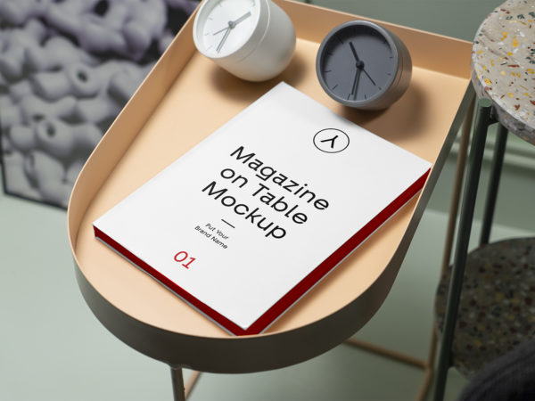 Magazine on Table Free Mockup