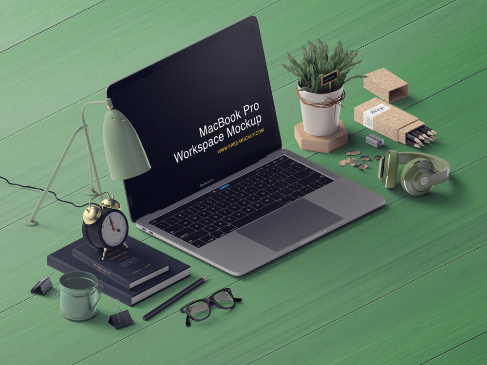 MacBook Pro Workspace Free Mockup