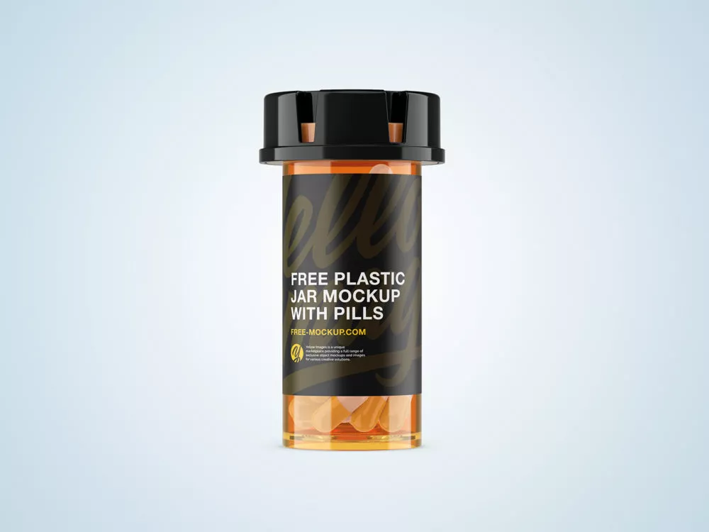 Plastic Orange Jar Mockup with Capsules