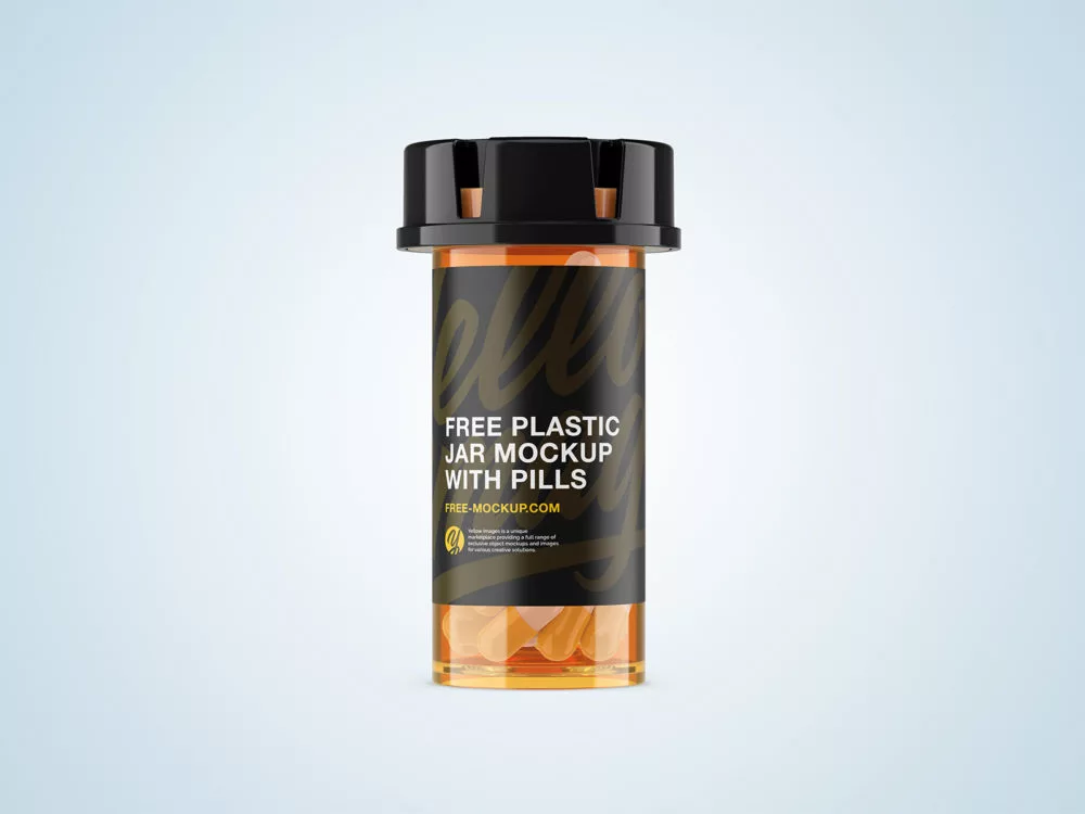 Plastic Orange Jar Mockup with Capsules