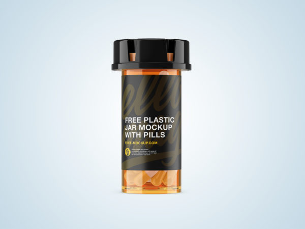 Plastic Orange Jar Mockup with Capsules