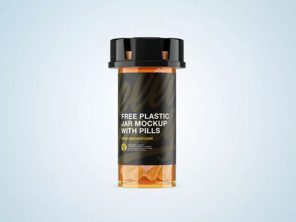 Plastic Orange Jar Mockup with Capsules