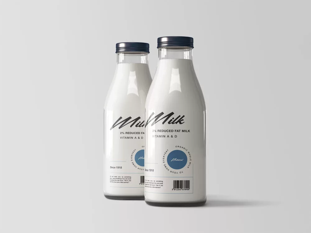 Two Glass Milk Bottles Free Mockup