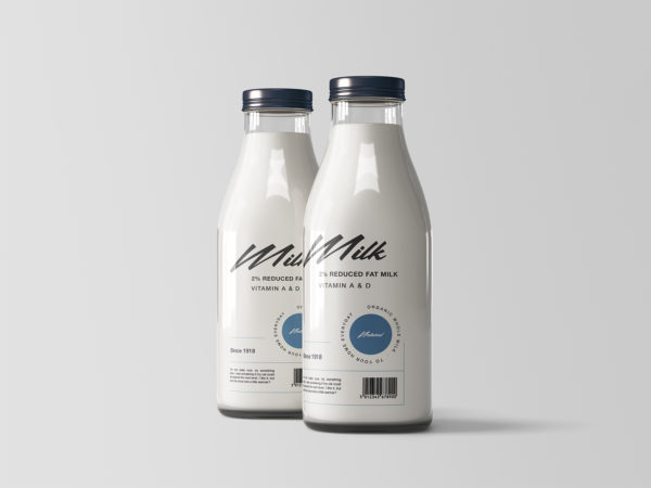 Two Glass Milk Bottles Free Mockup