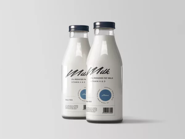 Two Glass Milk Bottles Mockup