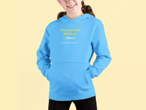 Smiling Girl Wearing a Pullover Hoodie Mockup at a Studio – Front View