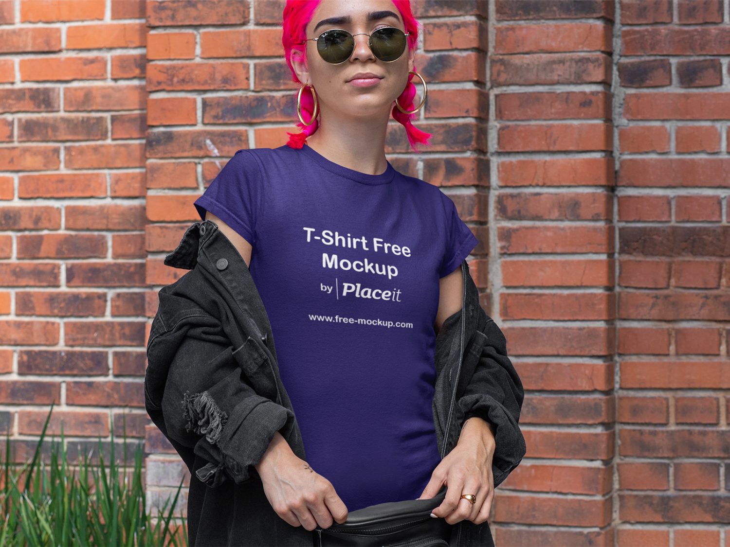 Download T-Shirt Online Free Mockup of a Woman with Pink Hair ...