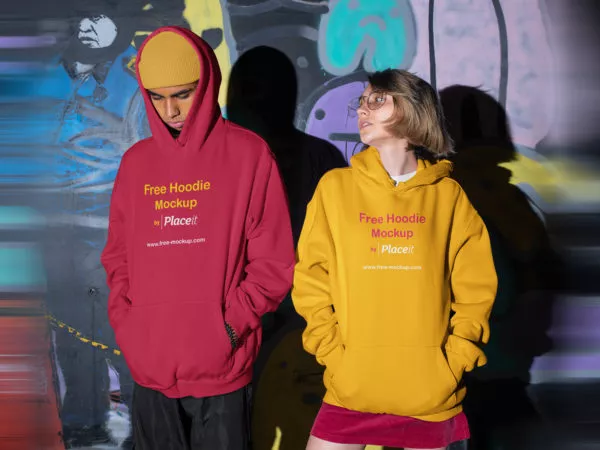 Hoodie Free Mockup of a Man and a Woman