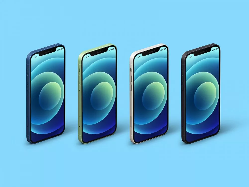 Isometric iPhone 12 Free Mockup Set