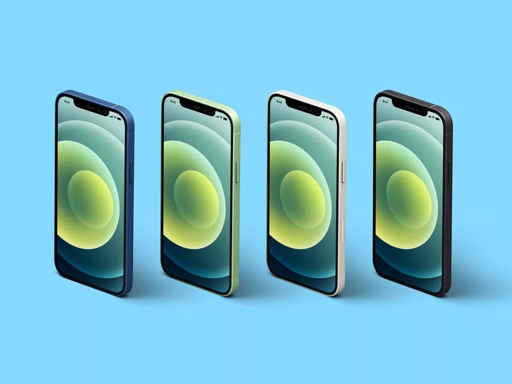 Isometric iPhone 12 Free Mockup Set