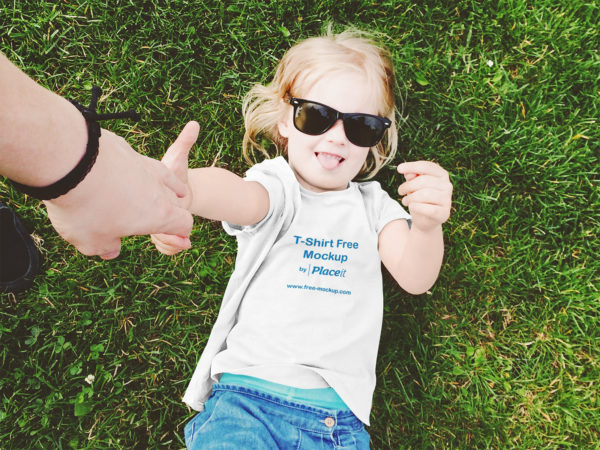 Kids T-Shirt Mockup Featuring a Little Girl with Sunglasses