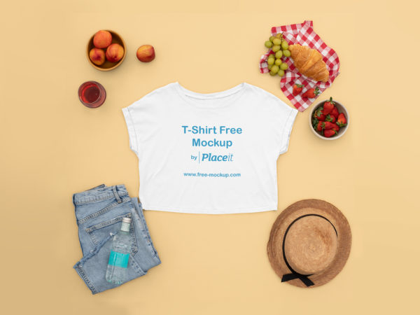 T-Shirt Crop Top Placeit Free Mockup Featuring a Woman’s Picnic Outfit