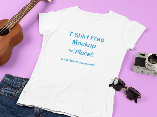 T-Shirt Placeit Mockup Featuring a Ukulele and a Women’s Outfit