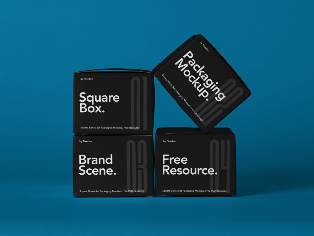 Free square boxes packaging mockup set | free mockup