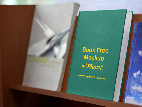 Hard Cover Book on a Wooden Bookshelf Placeit Free Mockup