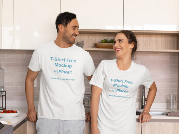 T-Shirt and Night Dress Placeit Mockup of a Couple in Pajamas at Home