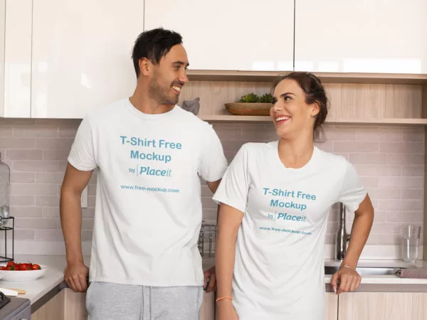 T-Shirt and Night Dress Placeit Mockup of a Couple in Pajamas at Home
