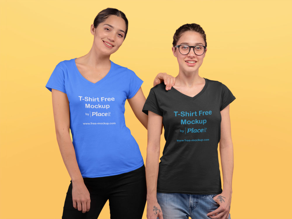 VNeck TShirt Placeit Mockup Featuring Two Young Women