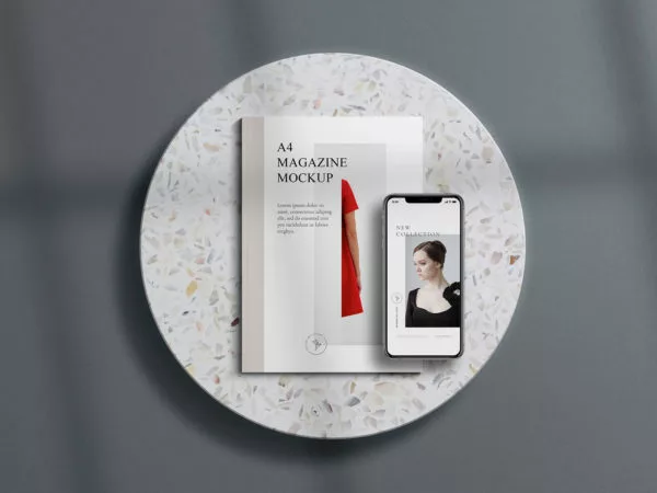 A4 Magazine with iPhone Mockup Scene