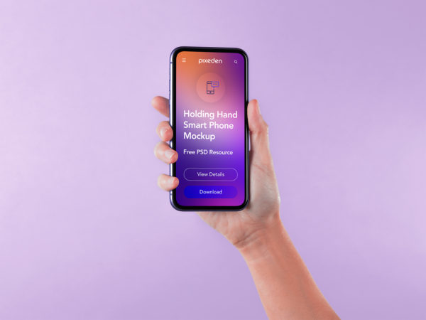 Hand Holding Smartphone PSD Mockup