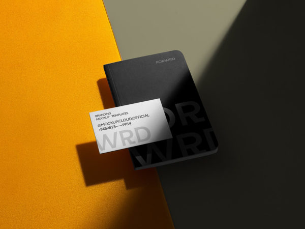 Notebook with Business Card Free Mockup