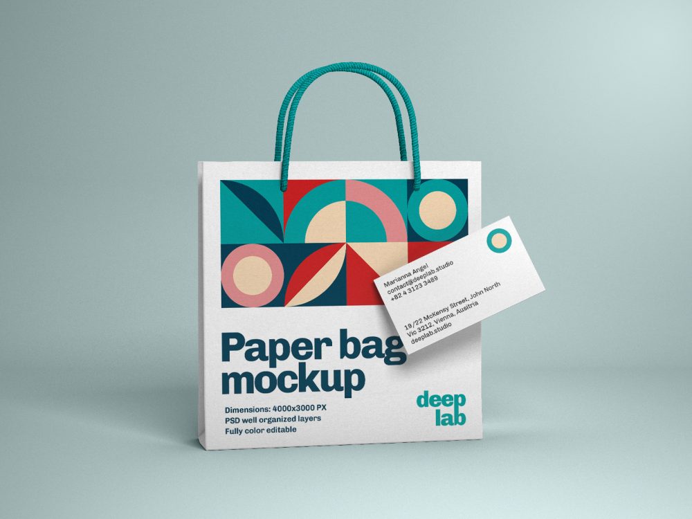 Free Paper Bag with Business Card Mockup