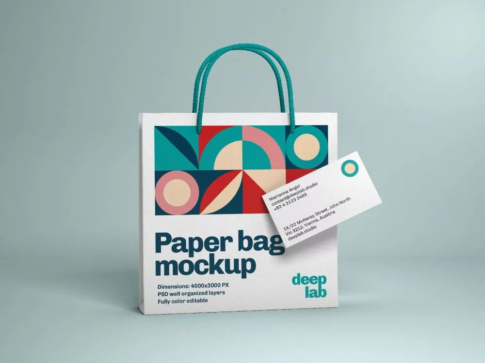 Free Paper Bag with Business Card Mockup