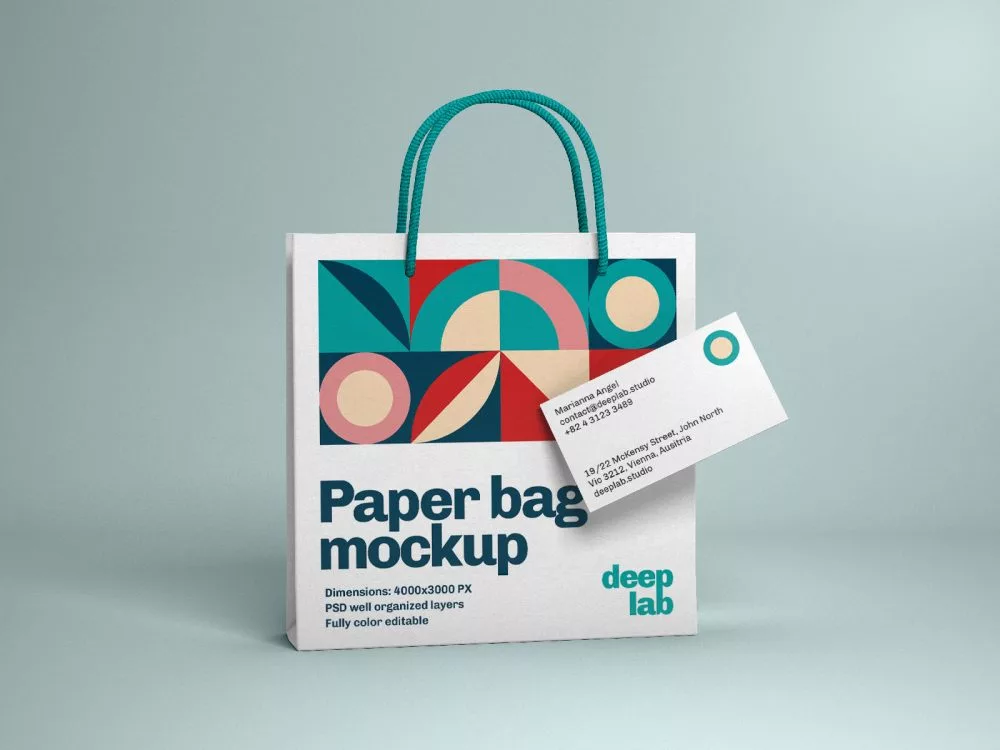 Free Paper Bag with Business Card Mockup
