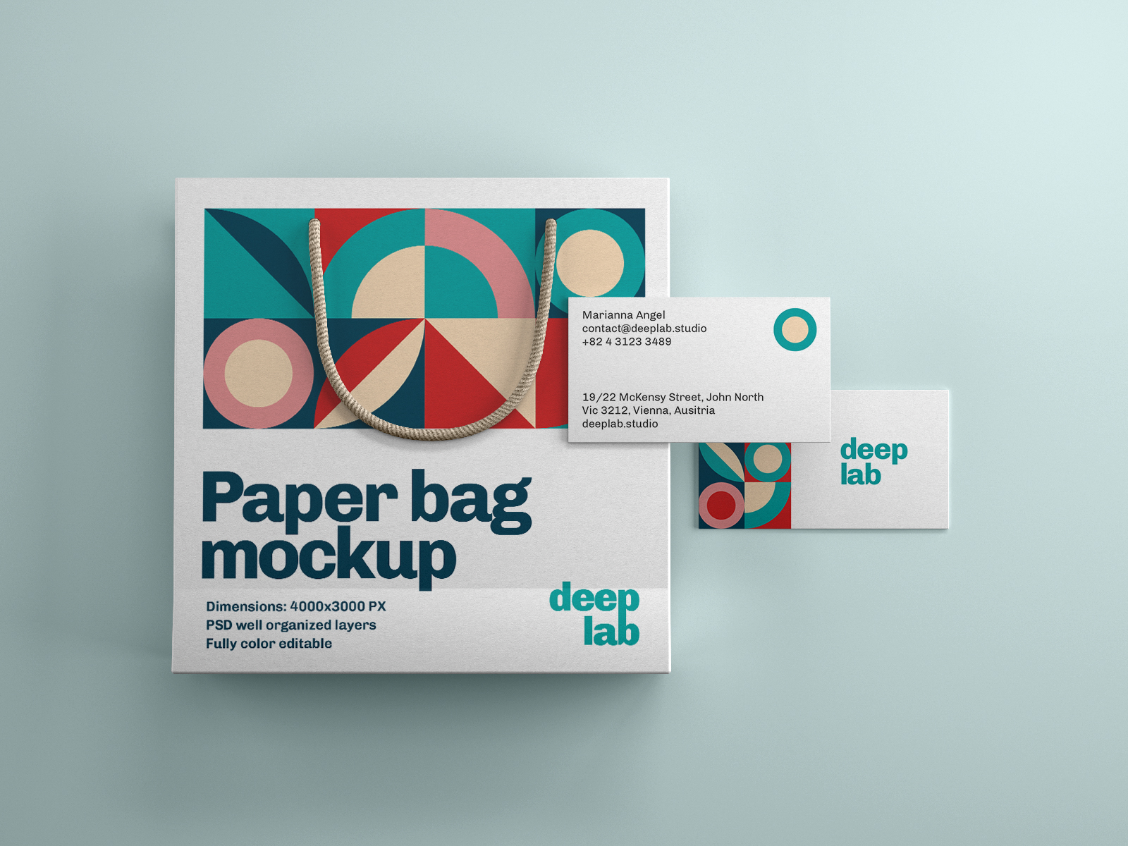 Free Paper Bag with Business Card Mockup