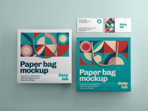 Free Paper Bag with Business Card Mockup