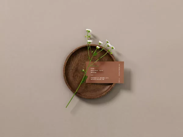 Free Business Card Mockup with a Flower