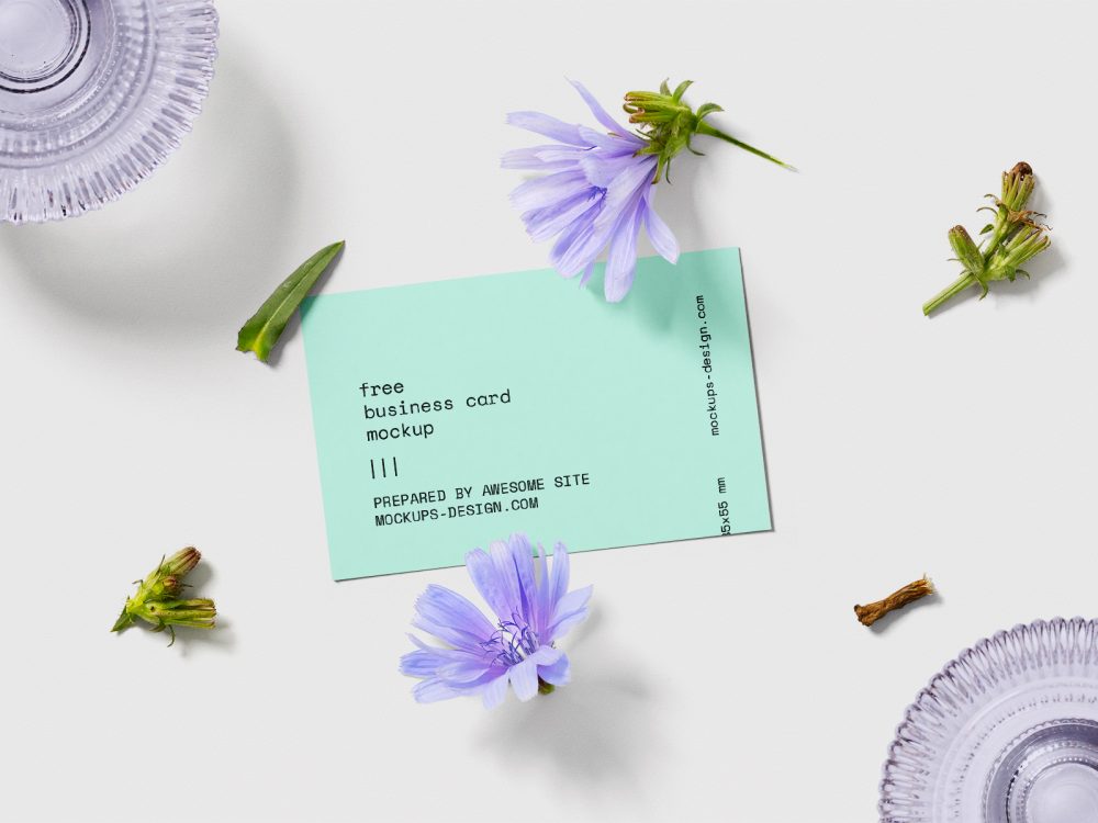 Free business card with flowers mockup set | free mockup
