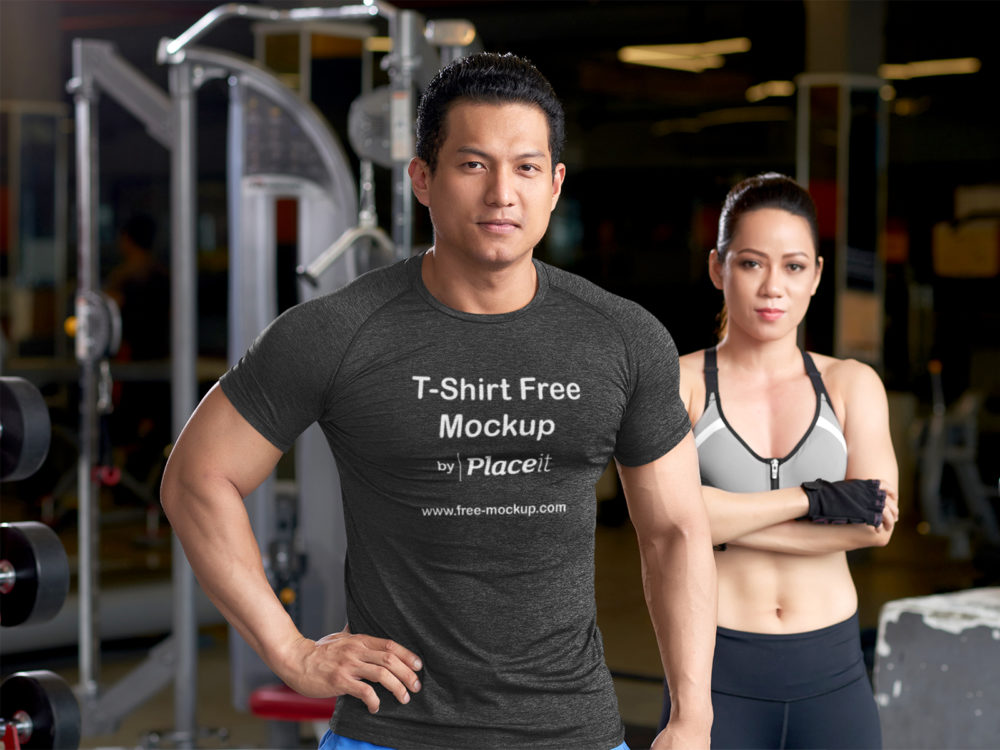 Sublimated tee placeit free mockup of a man at the gym | free mockup