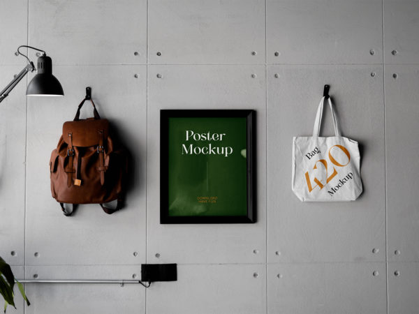 Free Poster with Tote Bag Mockup