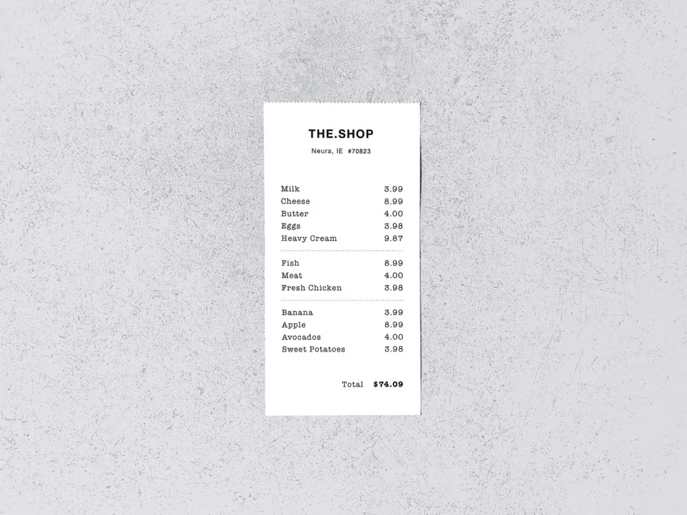 Free Store Receipt PSD Mockup