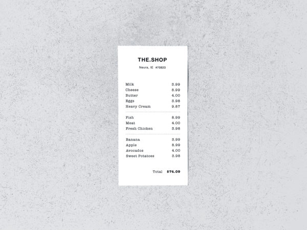 Free Store Receipt PSD Mockup