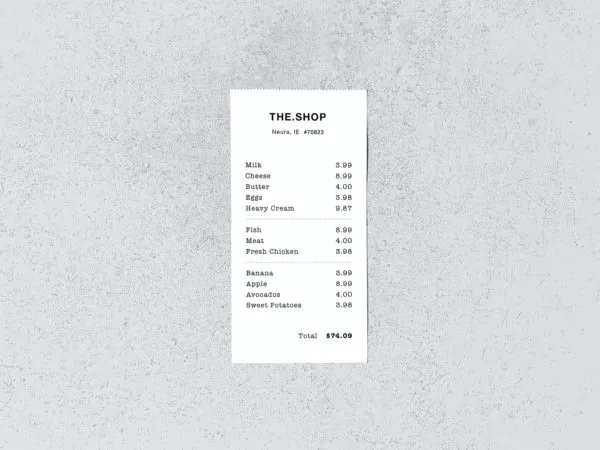 Free Store Receipt PSD Mockup