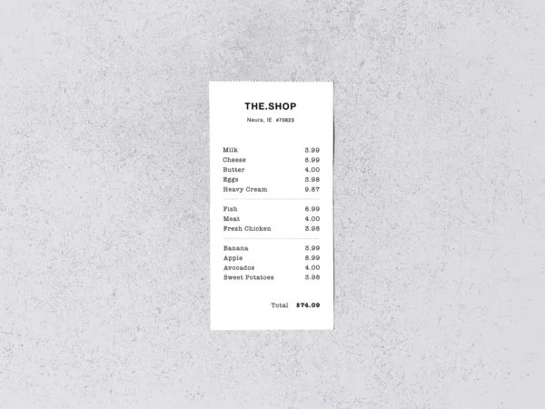 Free Store Receipt PSD Mockup