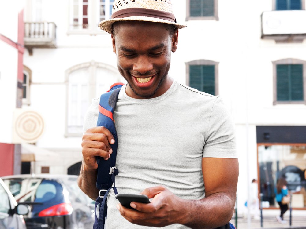 T-Shirt Placeit Mockup of an Excited Man Traveling
