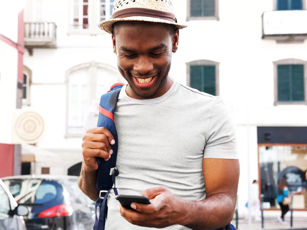 T-Shirt Placeit Mockup of an Excited Man Traveling