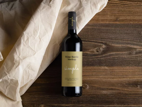 Wine Bottle on Wooden Planks PSD Mockup