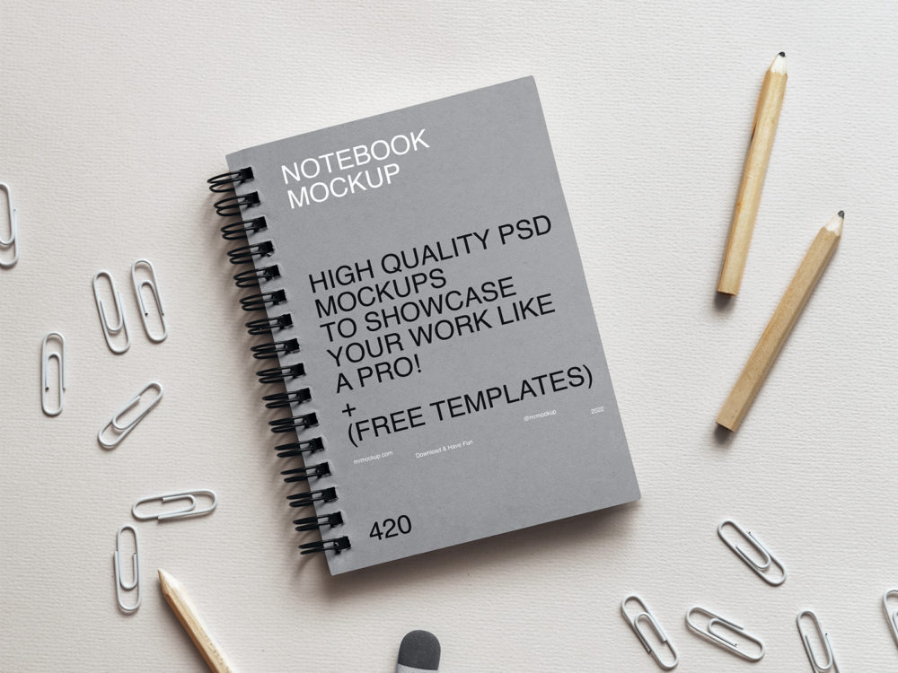 Spiral Notebook Free PSD Mockup