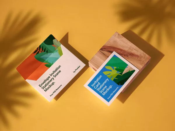 Stationery Envelope with Invitation Card Mockup (PSD)