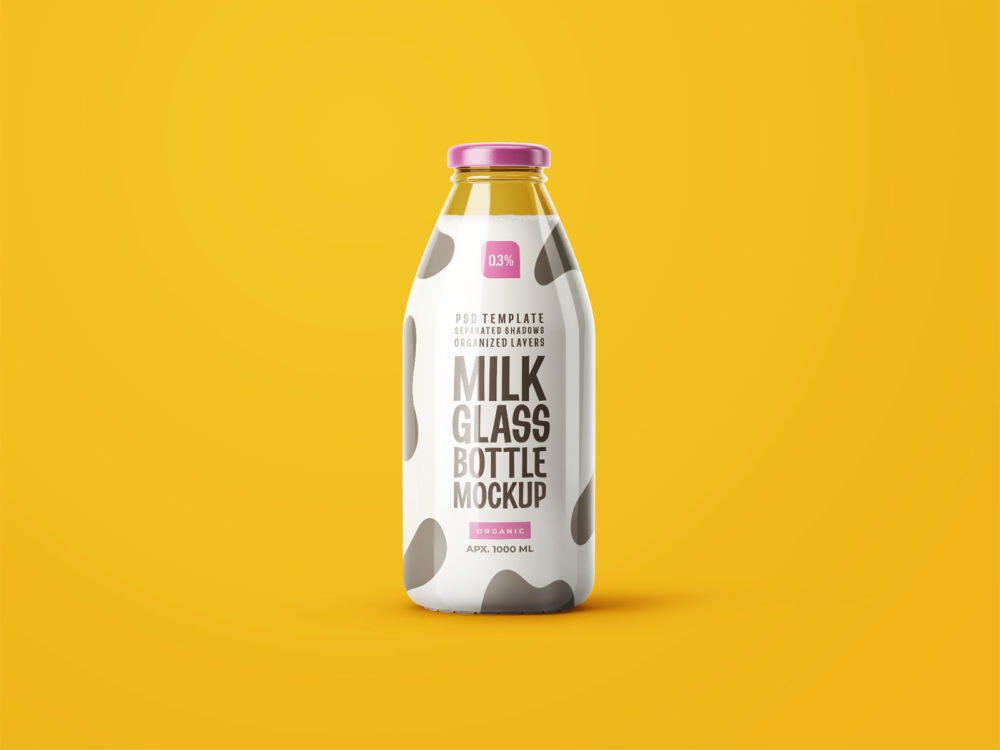 Free Glass Milk Bottle Mockup (PSD)